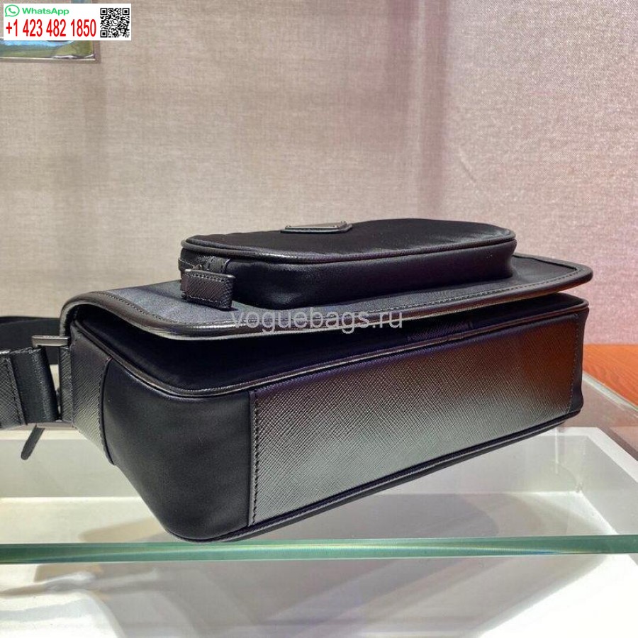 Черная сумка через плечо Prada 2vd041 Re из нейлона и сафьяновой кожи
