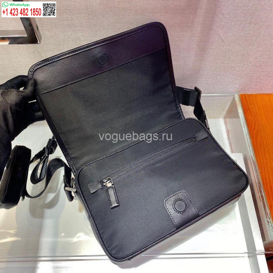 Черная сумка через плечо Prada 2vd041 Re из нейлона и сафьяновой кожи
