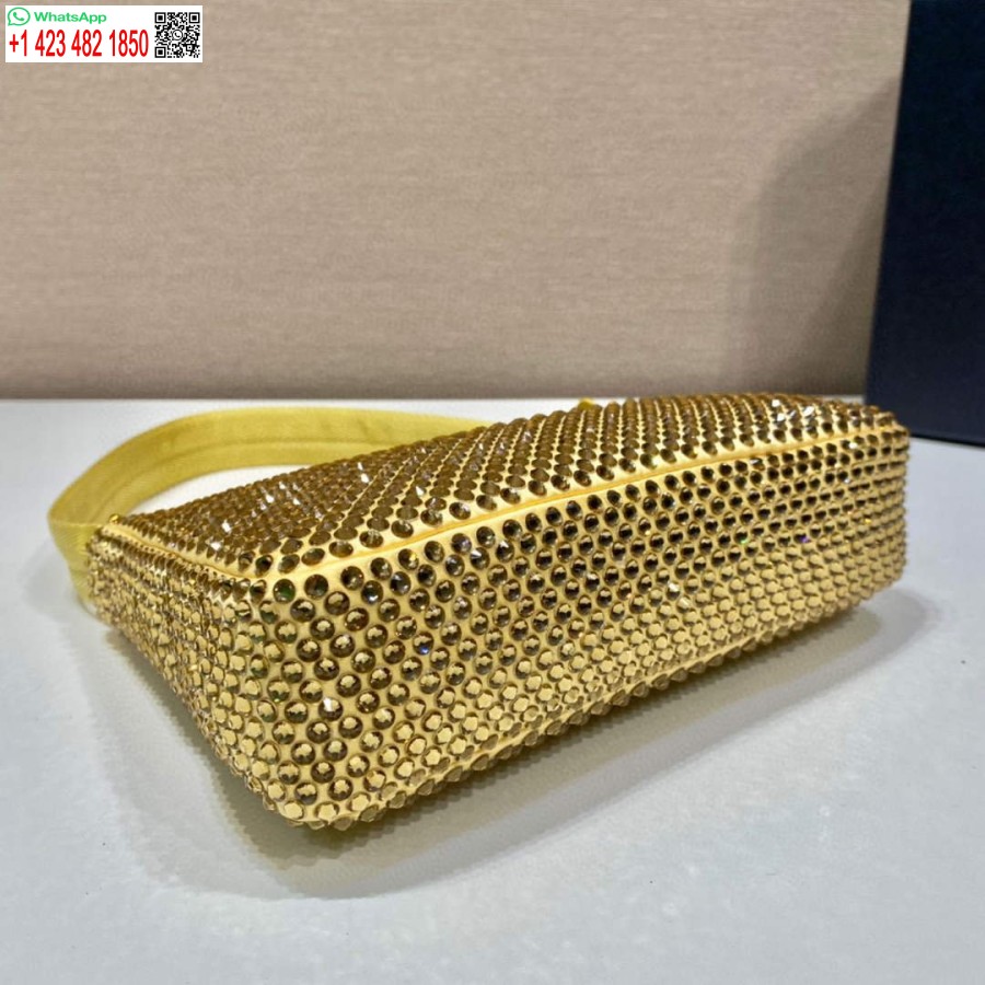 Replica Prada 1ne515 σατέν μίνι τσάντα με τεχνητούς κρυστάλλους κίτρινο