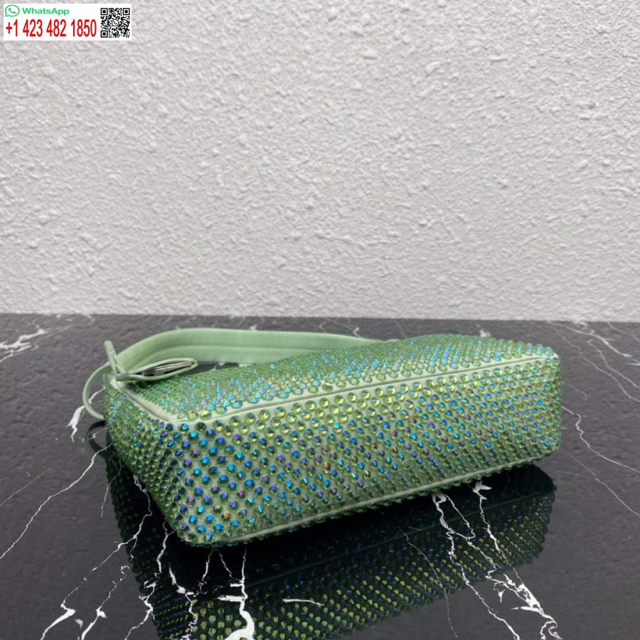 ρεπλίκα Prada 1ne515 σατέν μίνι τσάντα με τεχνητούς κρυστάλλους πράσινο