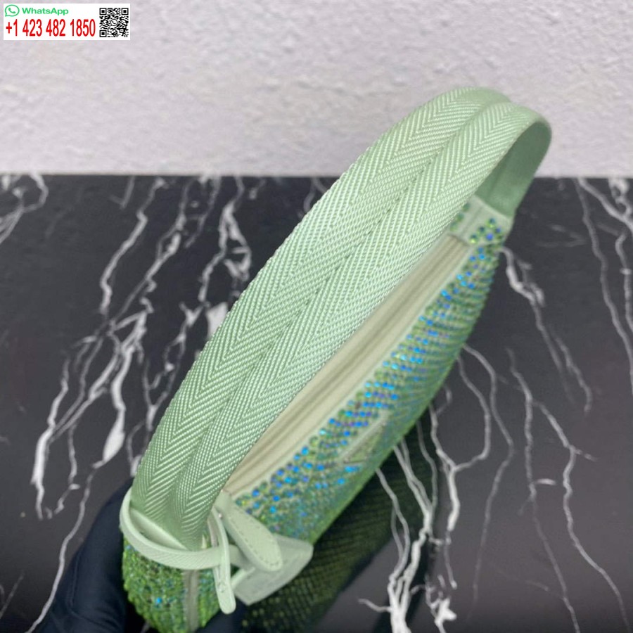 ρεπλίκα Prada 1ne515 σατέν μίνι τσάντα με τεχνητούς κρυστάλλους πράσινο