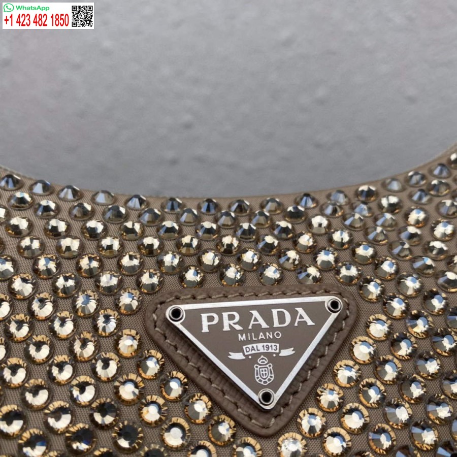 ρεπλίκα Prada 1ne515 σατέν μίνι τσάντα με τεχνητά κρύσταλλα βερίκοκο