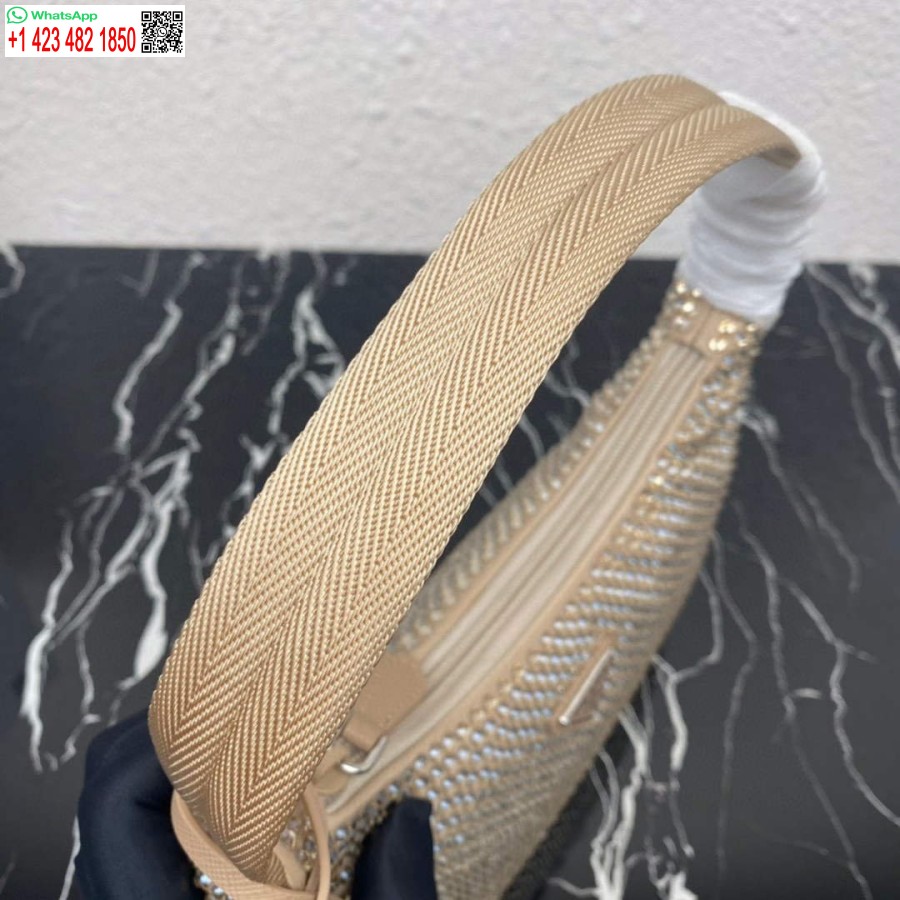 ρεπλίκα Prada 1ne515 σατέν μίνι τσάντα με τεχνητά κρύσταλλα βερίκοκο