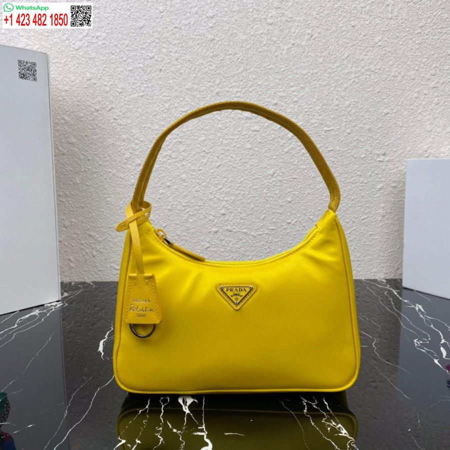 çoğaltma Prada 1ne515 Yeniden Naylon Yeniden Baskı 2000 Mini çanta Sarı