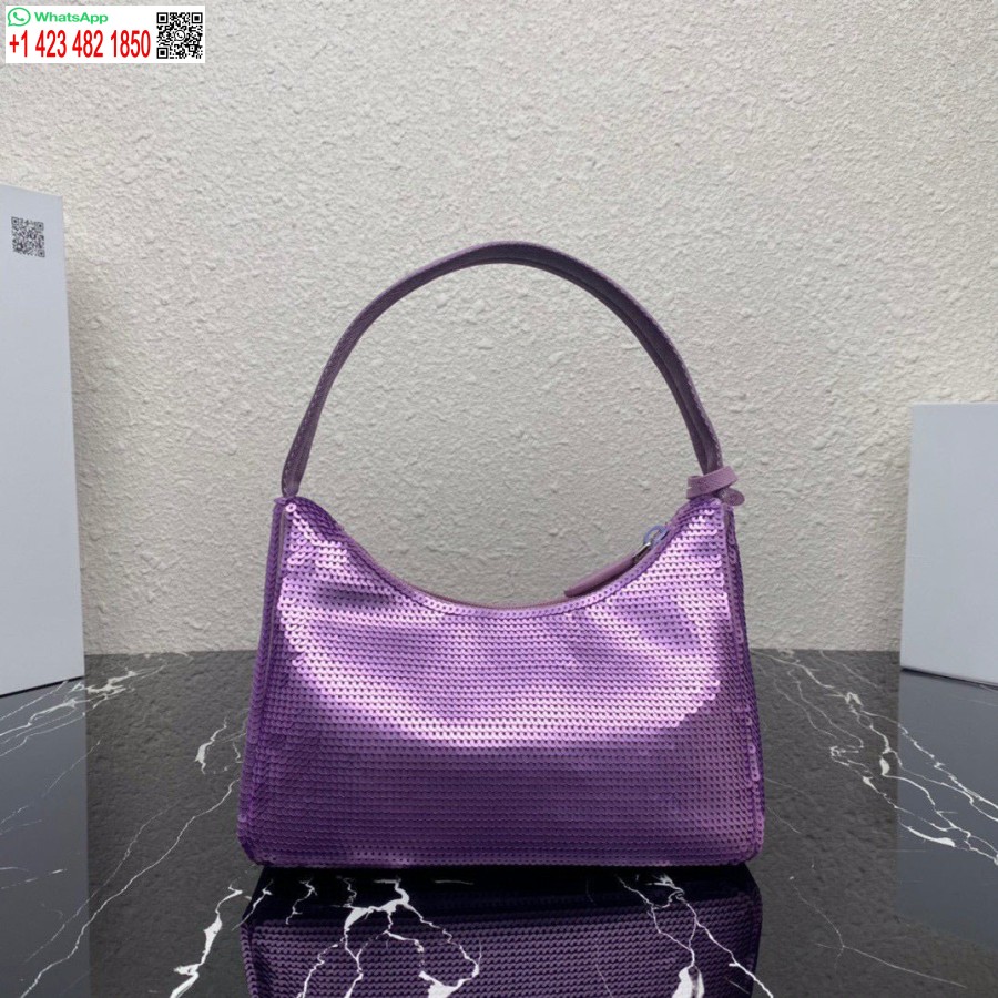 реплика Prada 1ne515 Re-edition 2000 мини-чанта от найлон с пайети лилаво