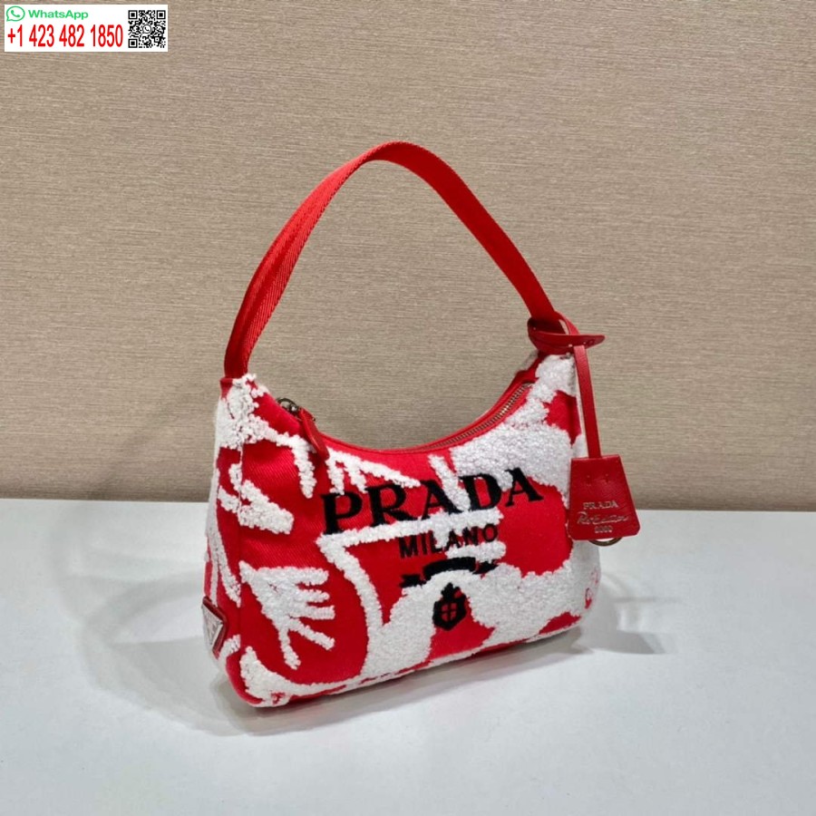 реплика Prada 1ne515 Re-edition 2000 бродирана мини чанта червена бяла