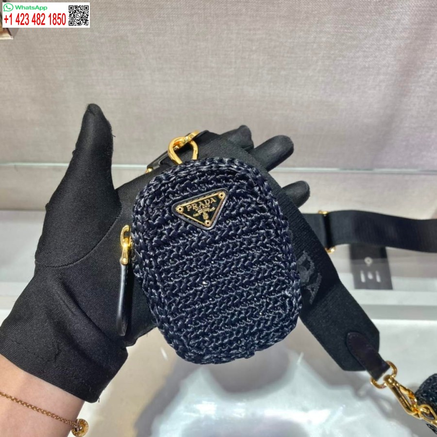 Replika Prada 1bh204 Prada Re-edition 2005 Torba Iz Rafije V črni Barvi