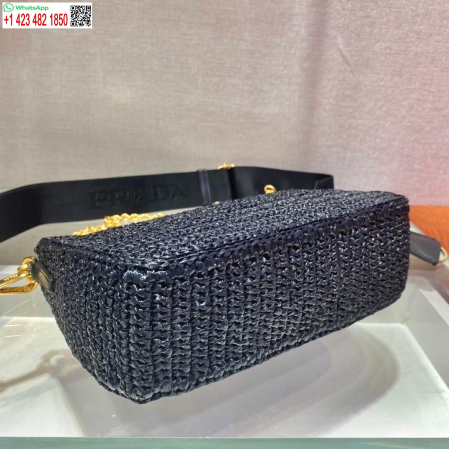 Replika Prada 1bh204 Prada Re-edition 2005 Torba Iz Rafije V črni Barvi