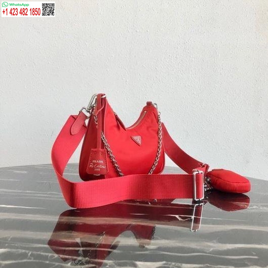 Replika Prada 1bh204 Prada Re-edition 2005 Nailon Maišelis Raudonas