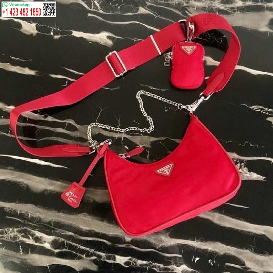 Replika Prada 1bh204 Prada Re-edition 2005 Nailon Maišelis Raudonas