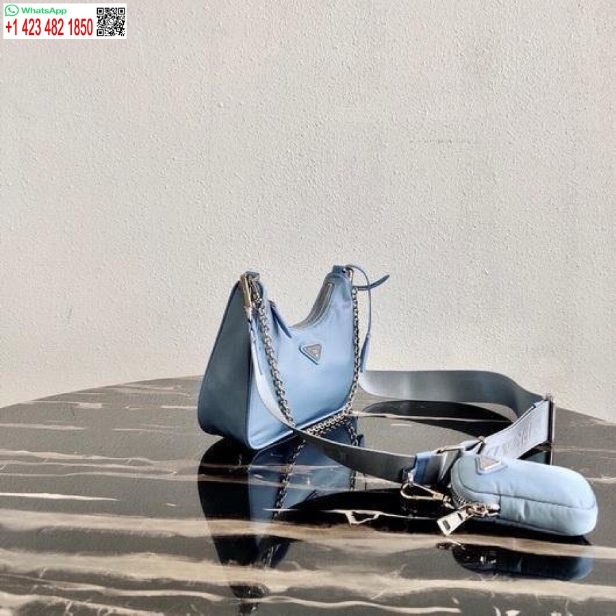 Replica Prada 1bh204 Geanta Prada Re-edition 2005 Nailon Albastru Deschis