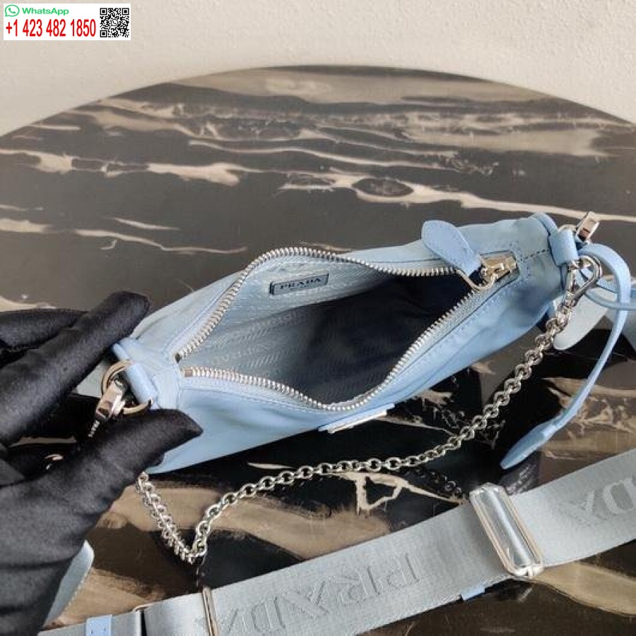 Replica Prada 1bh204 Geanta Prada Re-edition 2005 Nailon Albastru Deschis