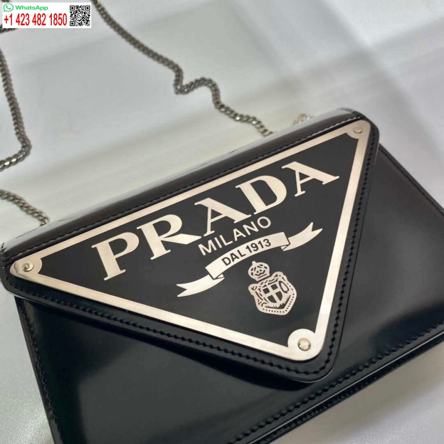 Replica Prada 1bh189 Borsa A Tracolla In Pelle Spazzolata Nera