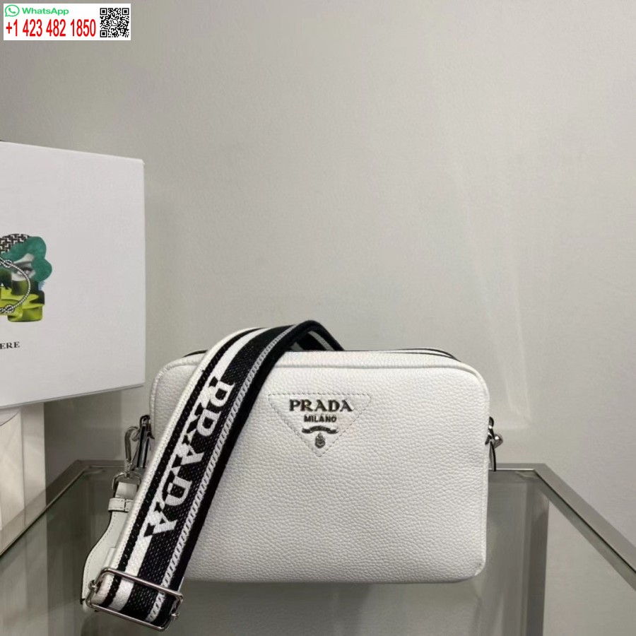 реплика Prada 1bh082 кожена чанта с презрамка от бяло злато