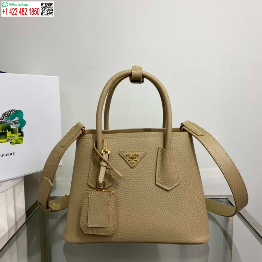 Replika Prada 1bg443 Mini Torbica Prada Iz Dvojnega Saffiano Usnja Rjava