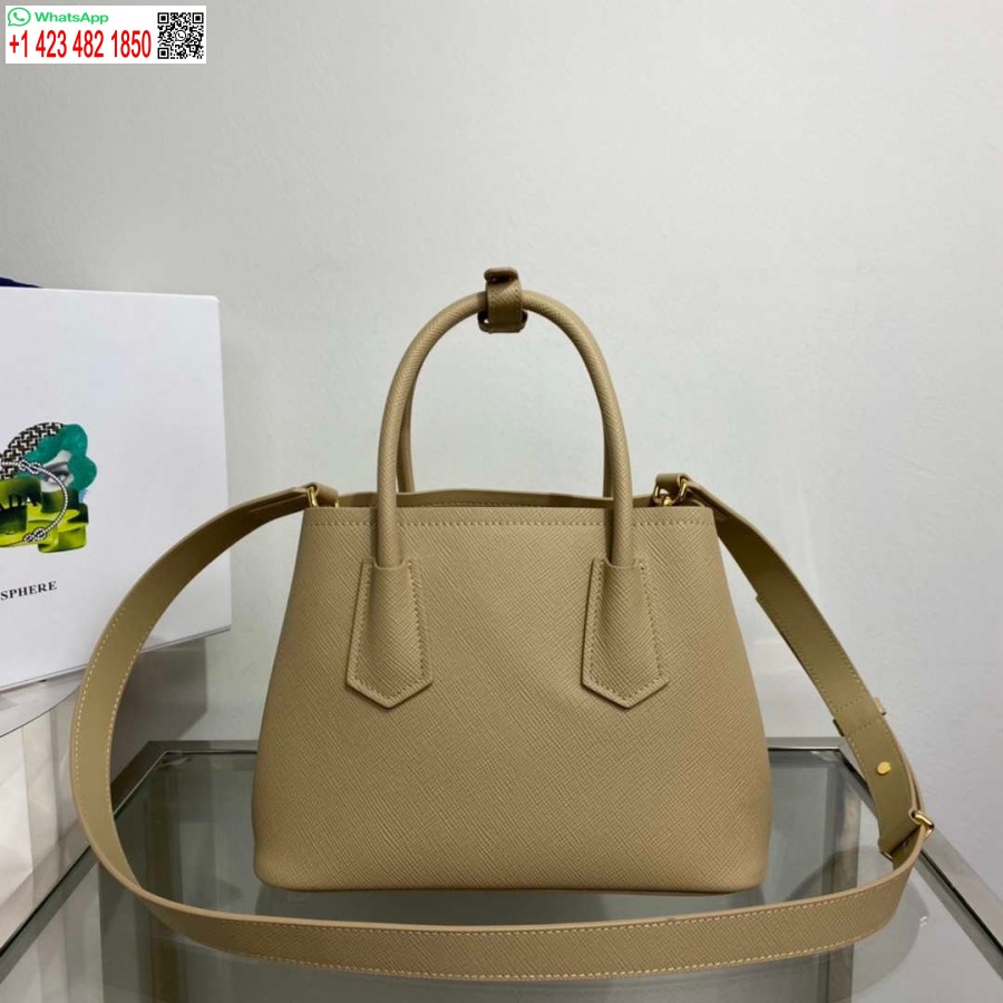 Replika Prada 1bg443 Mini Torbica Prada Iz Dvojnega Saffiano Usnja Rjava