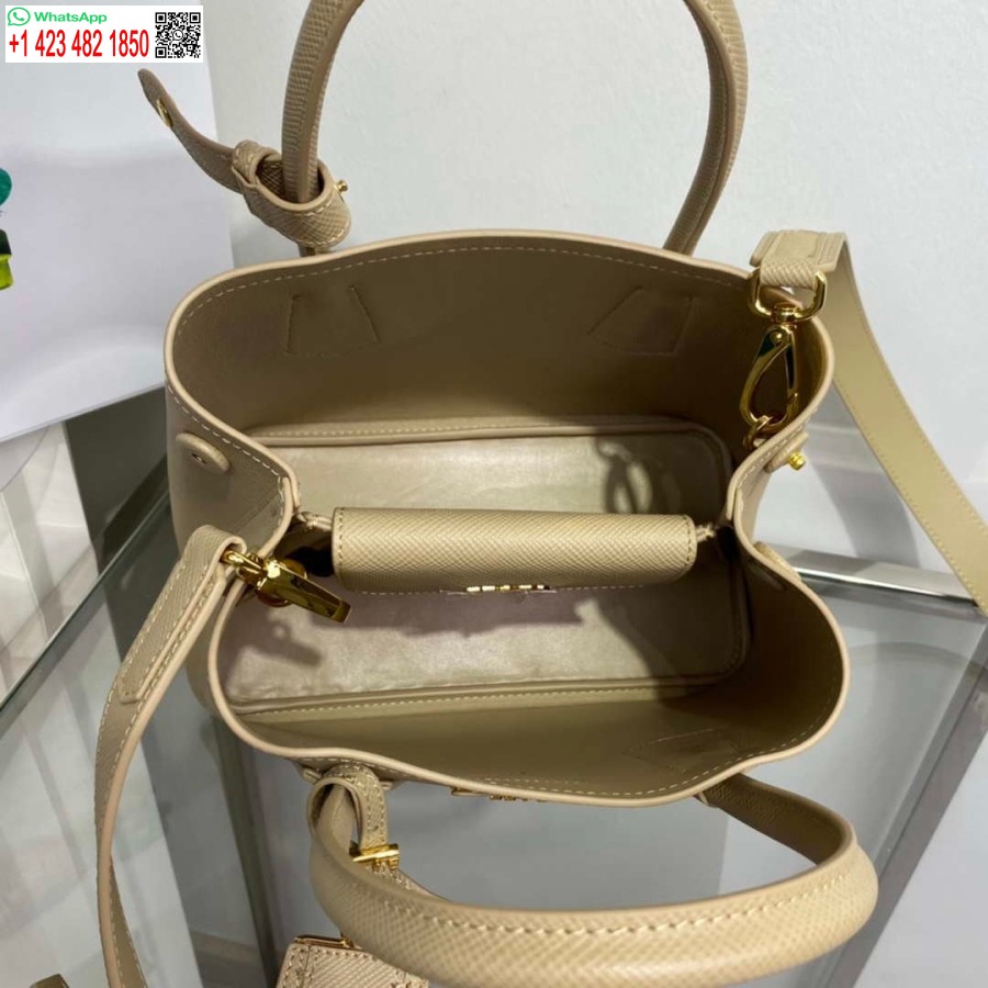 Replika Prada 1bg443 Mini Torbica Prada Iz Dvojnega Saffiano Usnja Rjava