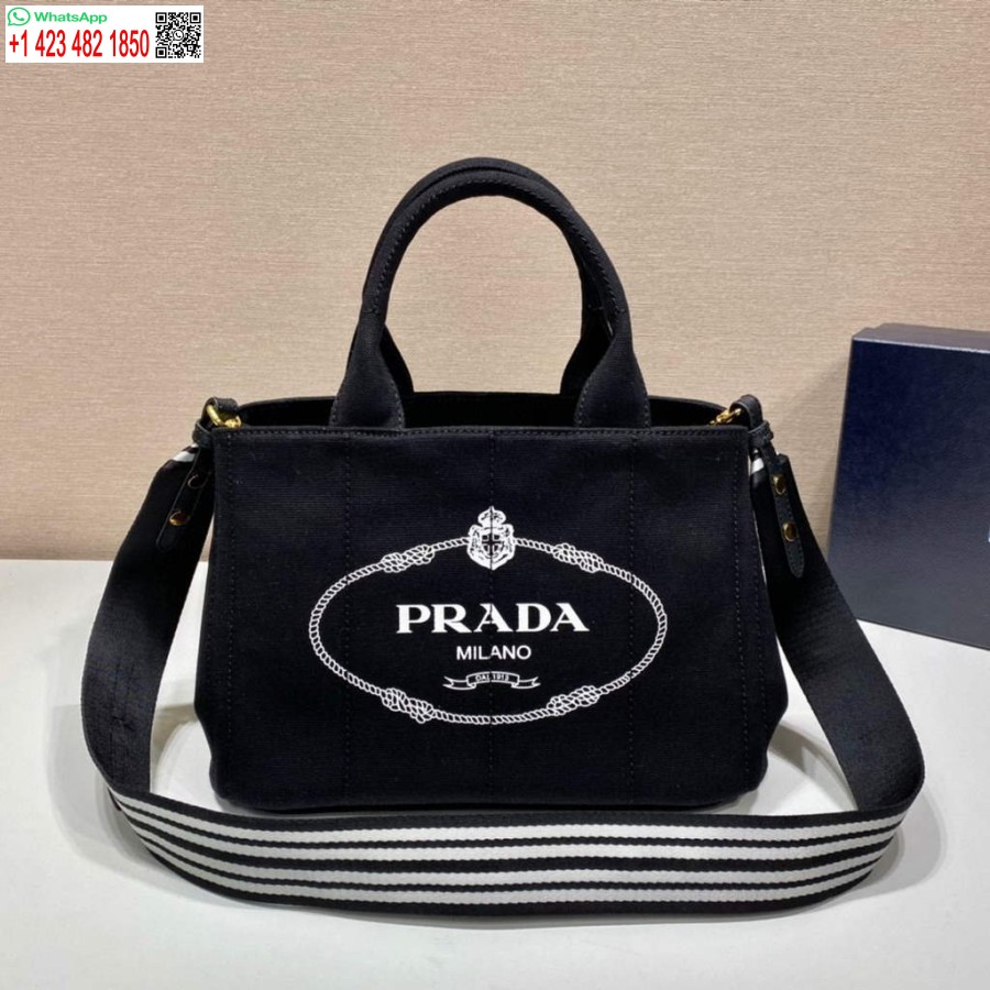 Replică Prada 1bg439 Geantă Tote Din Denim Alb-negru