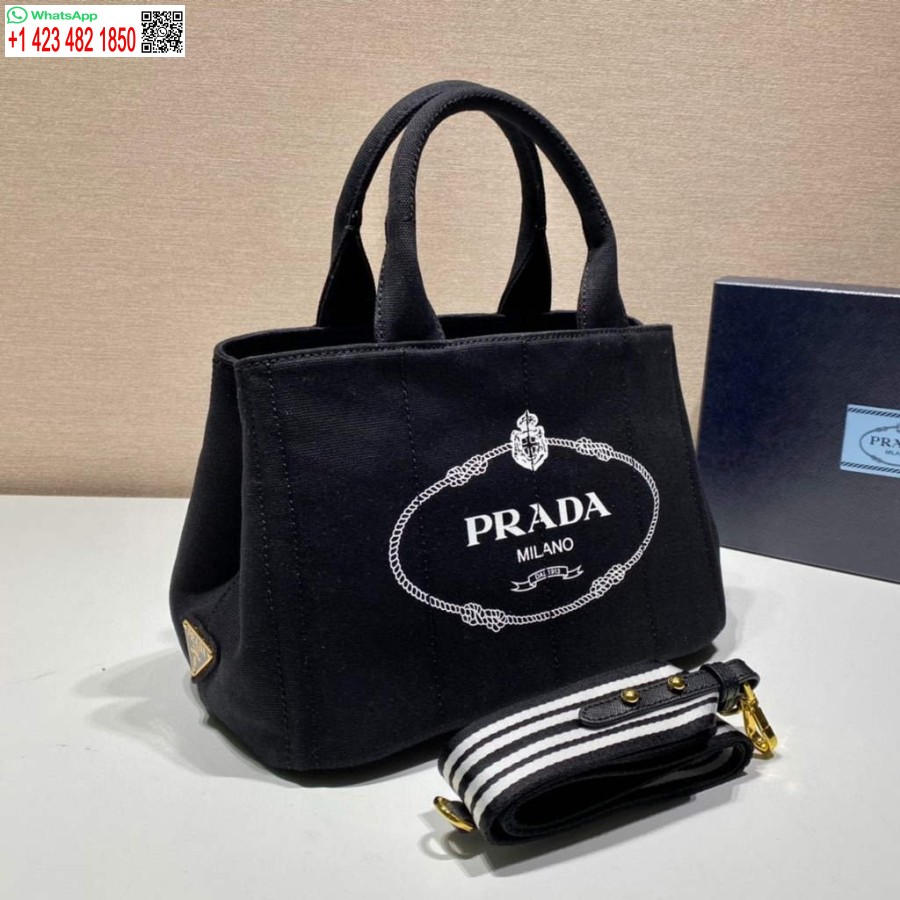 Replică Prada 1bg439 Geantă Tote Din Denim Alb-negru