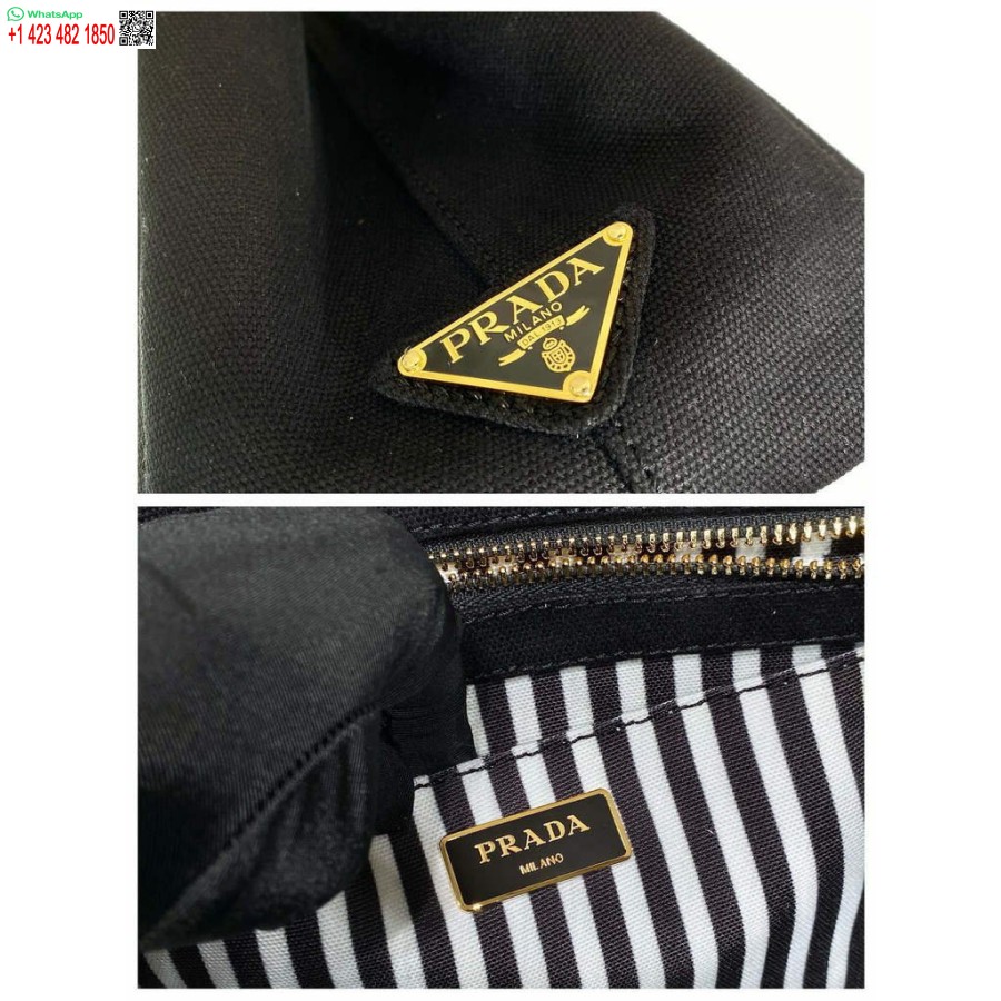 Replică Prada 1bg439 Geantă Tote Din Denim Alb-negru