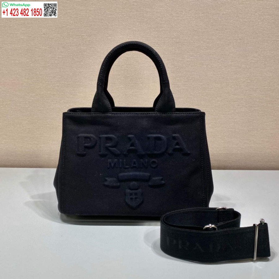 Replik Prada 1BG439 Denim-Einkaufstasche Schwarz