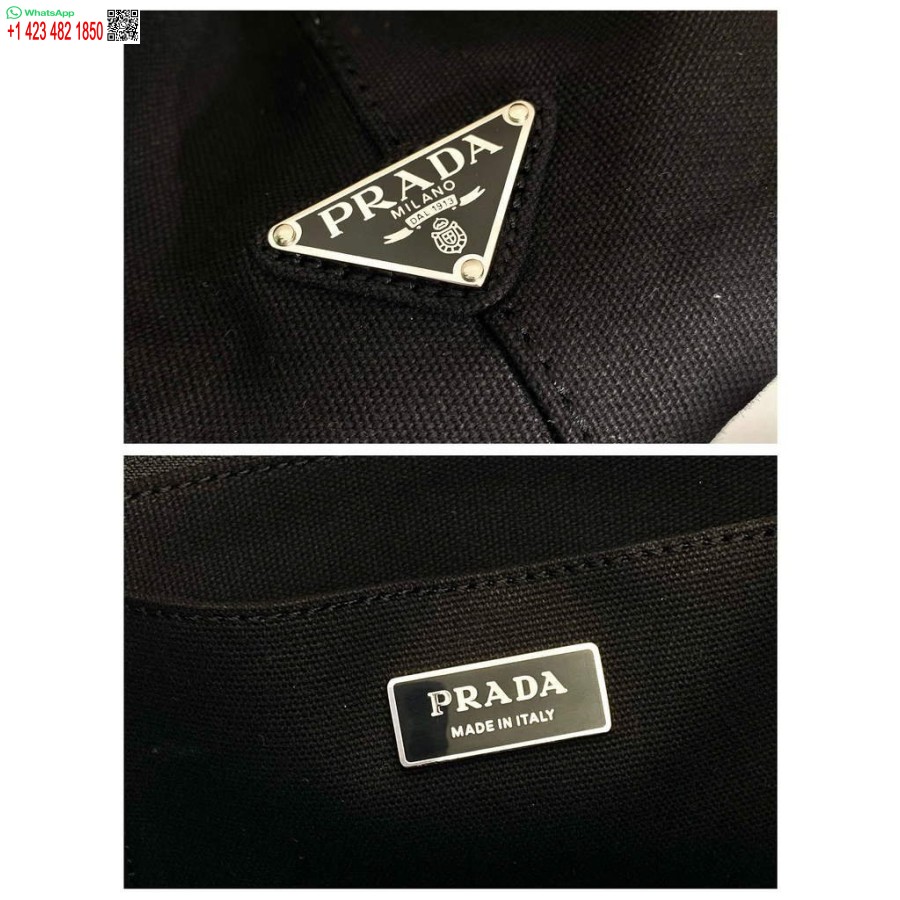 Replik Prada 1BG439 Denim-Einkaufstasche Schwarz