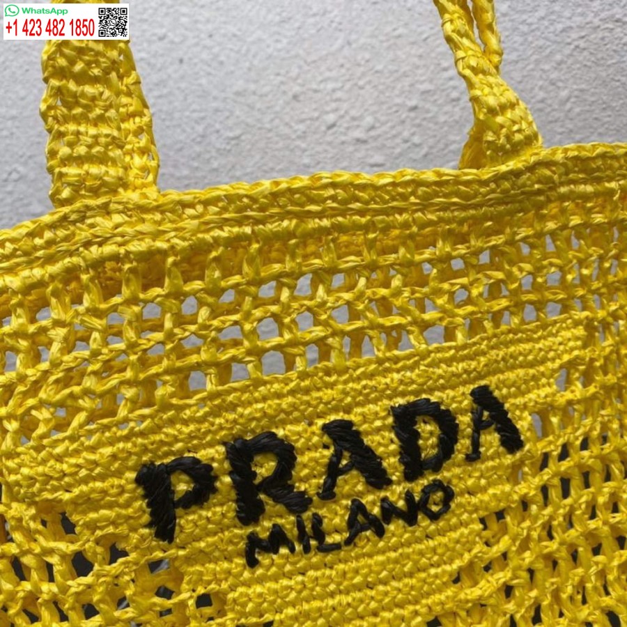 Replik Prada 1BG393 Bast-Einkaufstasche Gelb