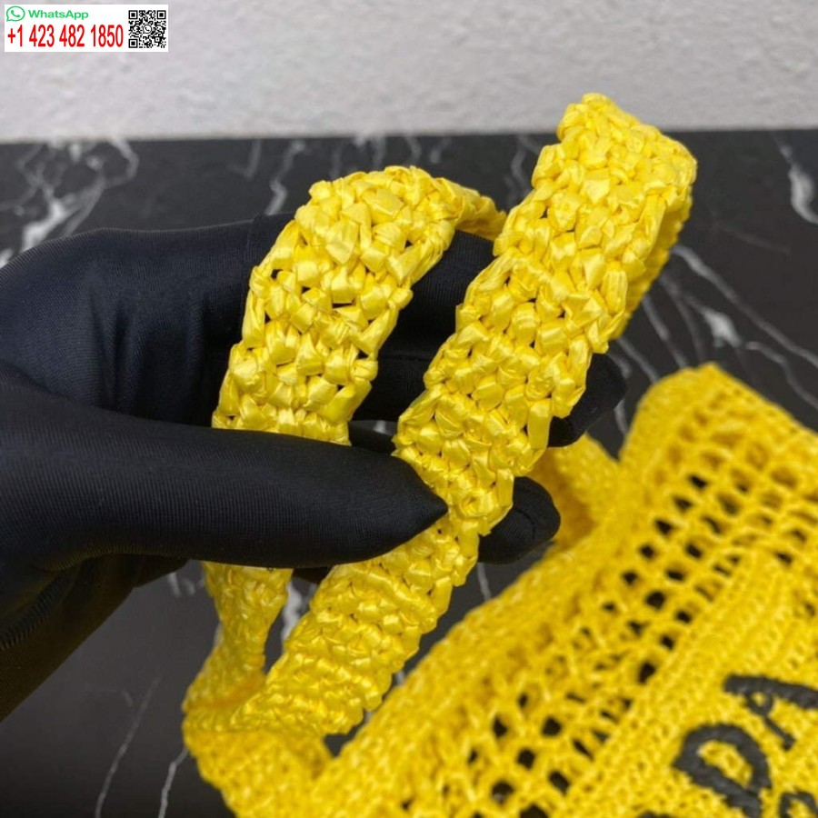 Replik Prada 1BG393 Bast-Einkaufstasche Gelb