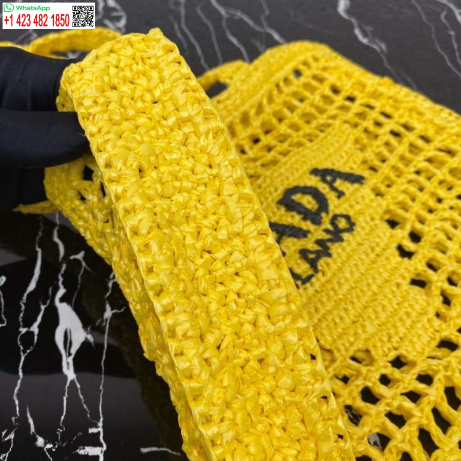 Replik Prada 1BG393 Bast-Einkaufstasche Gelb
