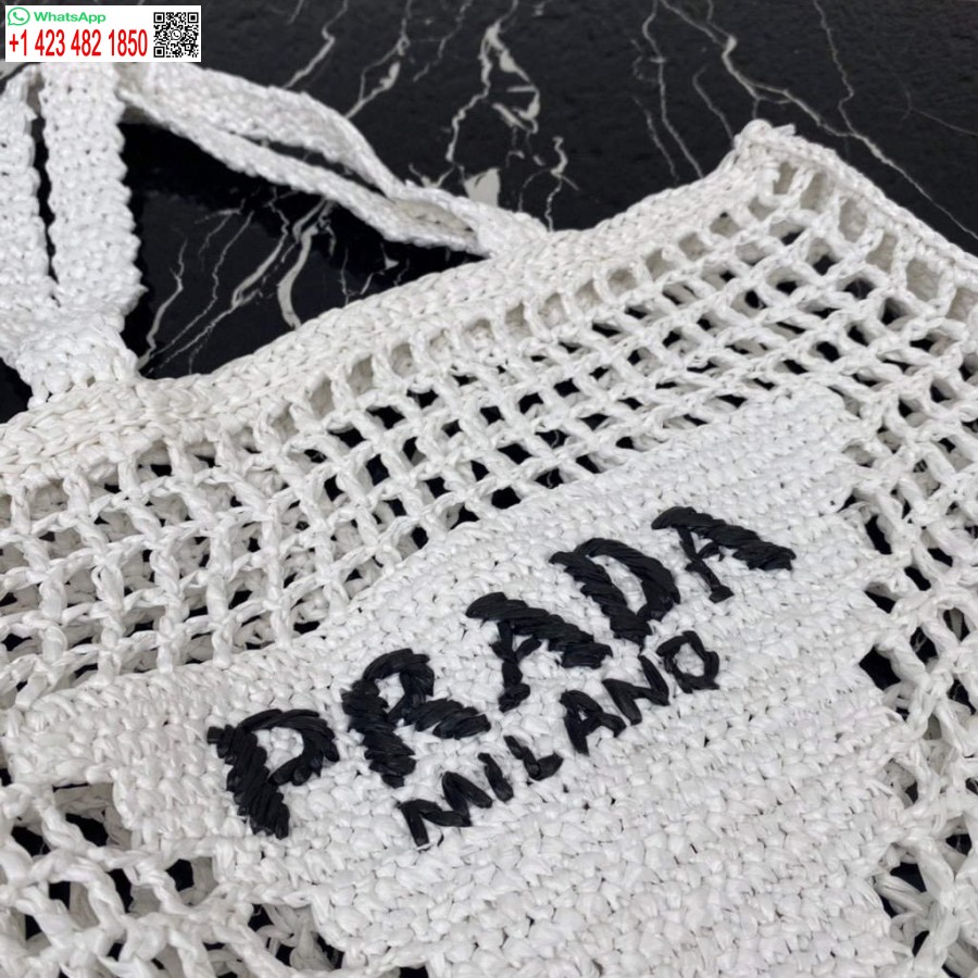 Replik Prada 1BG393 Bast-Einkaufstasche Weiß