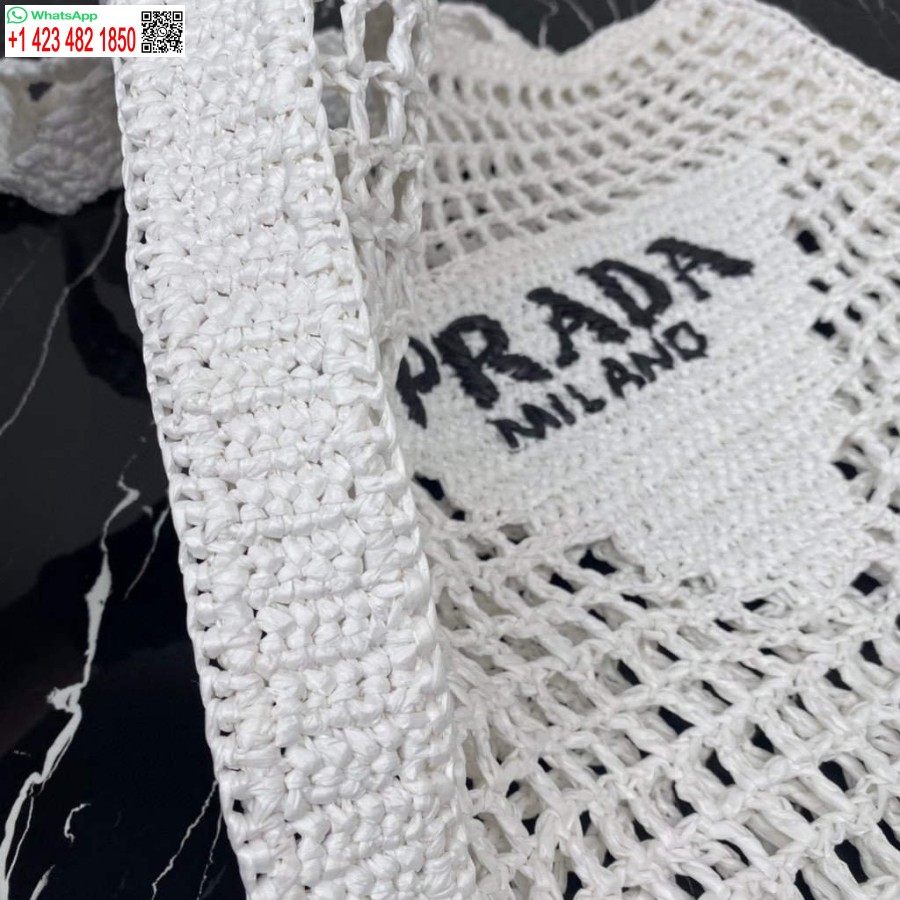 Replik Prada 1BG393 Bast-Einkaufstasche Weiß