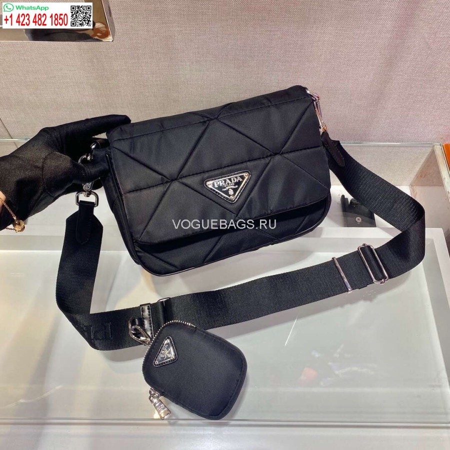 Replica Prada 1bd292 Prada Three In One Nylon Skuldertaske Sort
