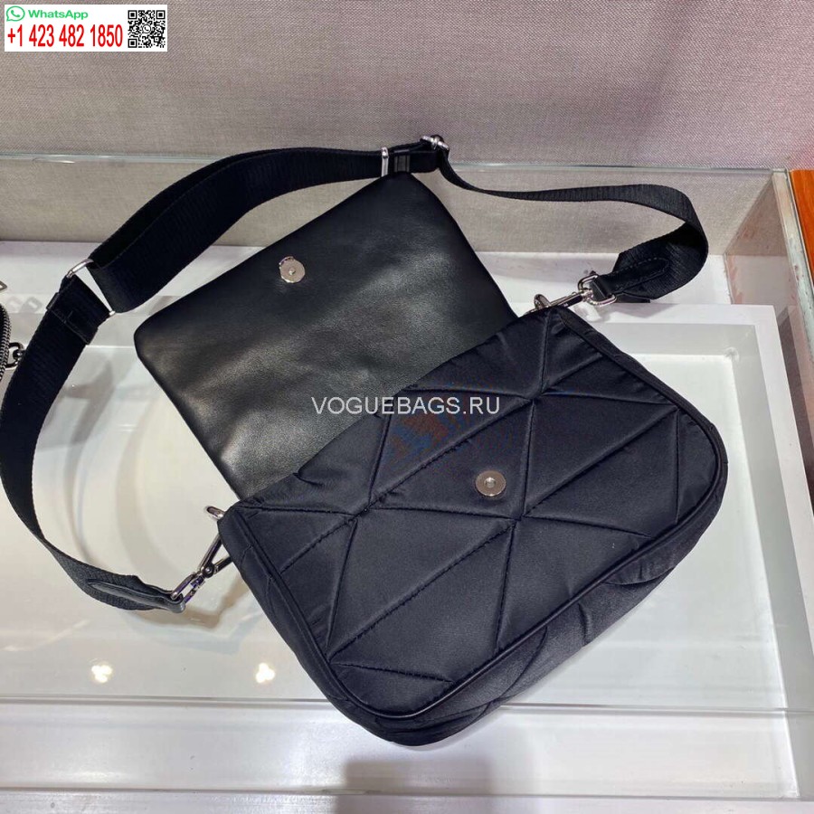 Replica Prada 1bd292 Prada Three In One Nylon Skuldertaske Sort