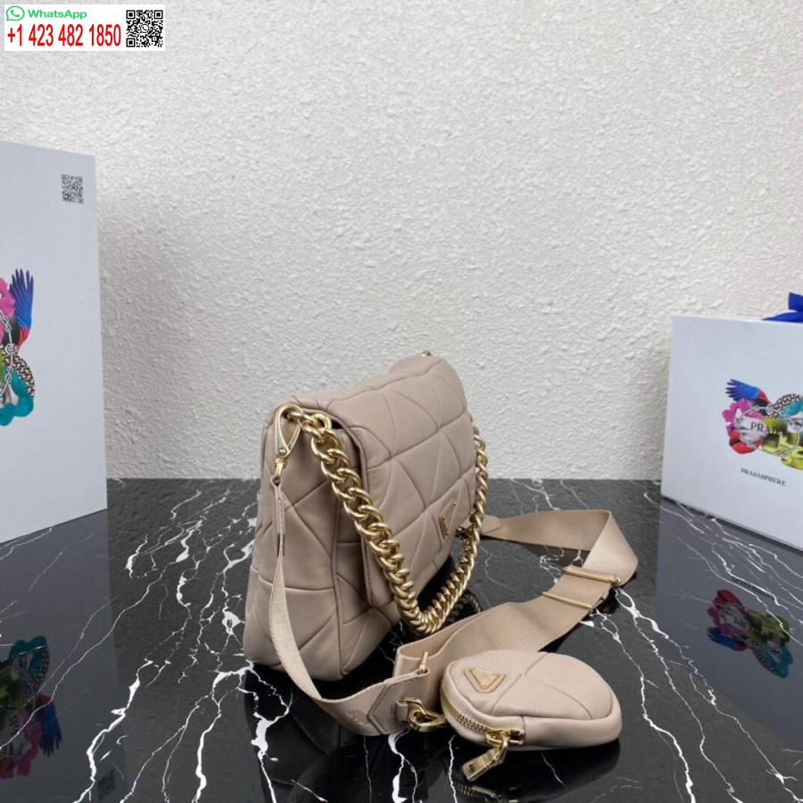 ρεπλίκα Prada 1bd291 Prada System Nappa δερμάτινη τσάντα συνονθύλευμα βερίκοκο