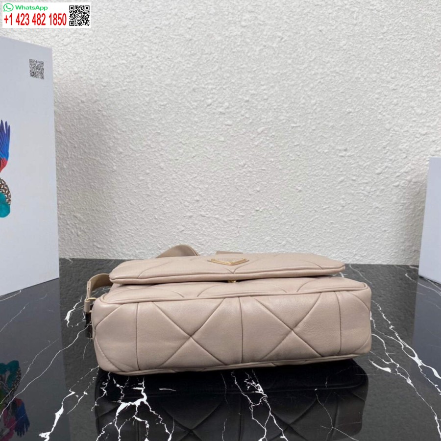 ρεπλίκα Prada 1bd291 Prada System Nappa δερμάτινη τσάντα συνονθύλευμα βερίκοκο