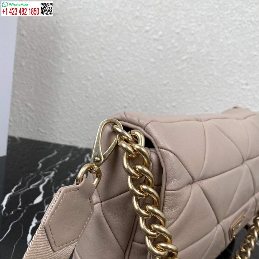 ρεπλίκα Prada 1bd291 Prada System Nappa δερμάτινη τσάντα συνονθύλευμα βερίκοκο