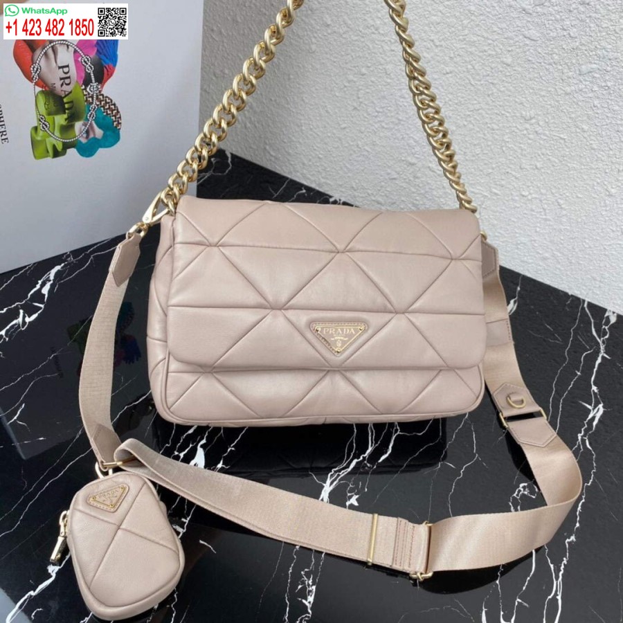 ρεπλίκα Prada 1bd291 Prada System Nappa δερμάτινη τσάντα συνονθύλευμα βερίκοκο