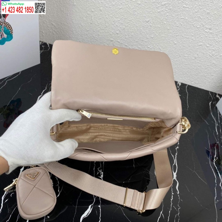 ρεπλίκα Prada 1bd291 Prada System Nappa δερμάτινη τσάντα συνονθύλευμα βερίκοκο