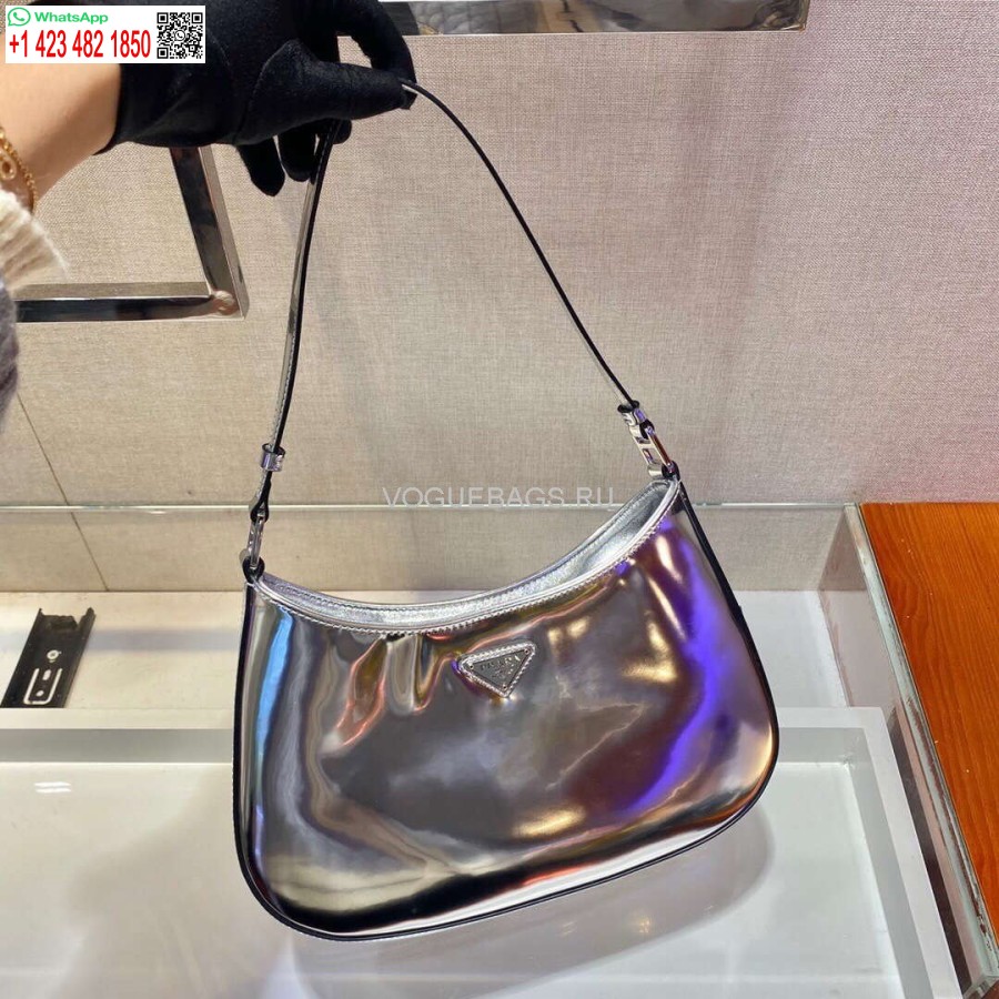 Реплика серебристой сумки на плечо Prada 1bc499 Prada Cleo из матовой кожи