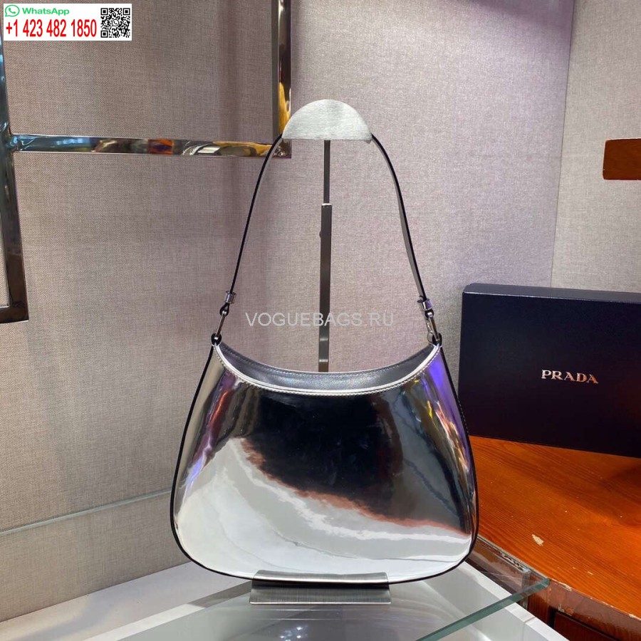 Реплика серебристой сумки на плечо Prada 1bc499 Prada Cleo из матовой кожи