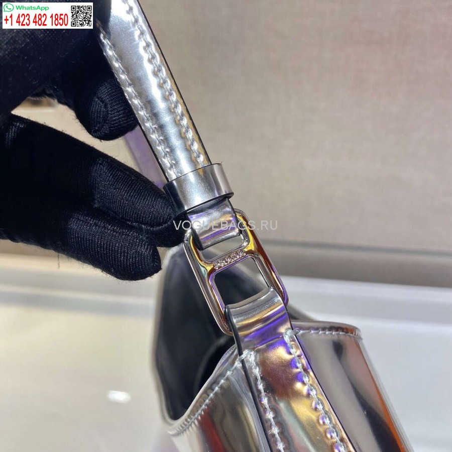 Реплика серебристой сумки на плечо Prada 1bc499 Prada Cleo из матовой кожи