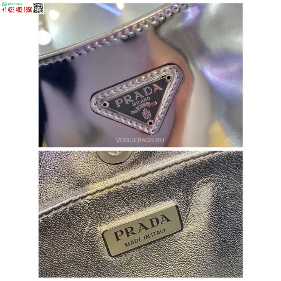 Реплика серебристой сумки на плечо Prada 1bc499 Prada Cleo из матовой кожи