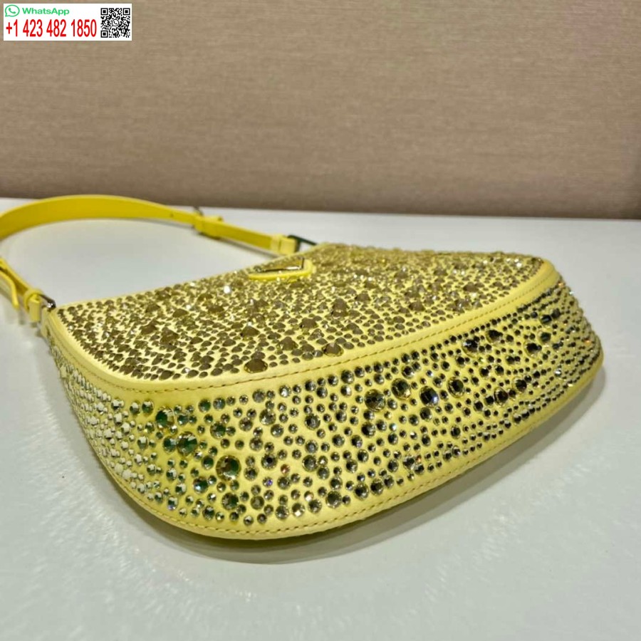 Replika Prada 1bc169 Prada Cleo Satenska Torba S Aplikacijama žuta