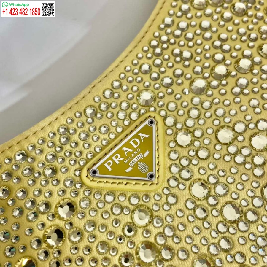 Replika Prada 1bc169 Prada Cleo Satenska Torba S Aplikacijama žuta