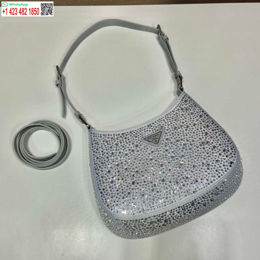 Replica Prada 1bc169 Prada Cleo Satiinilaukku, Jossa Applikaatiot Valkoiset