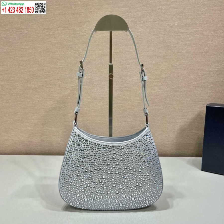 Replica Prada 1bc169 Prada Cleo Satiinilaukku, Jossa Applikaatiot Valkoiset