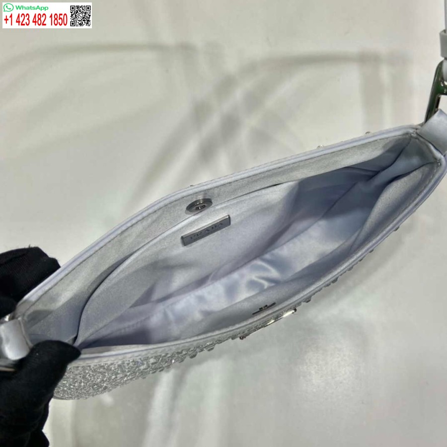 Replica Prada 1bc169 Prada Cleo Satiinilaukku, Jossa Applikaatiot Valkoiset