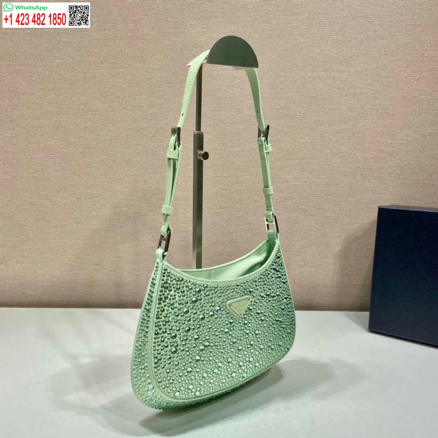 Replika Prada 1bc169 Prada Cleo Satin Maišelis Su žalios Spalvos Aplikacijomis