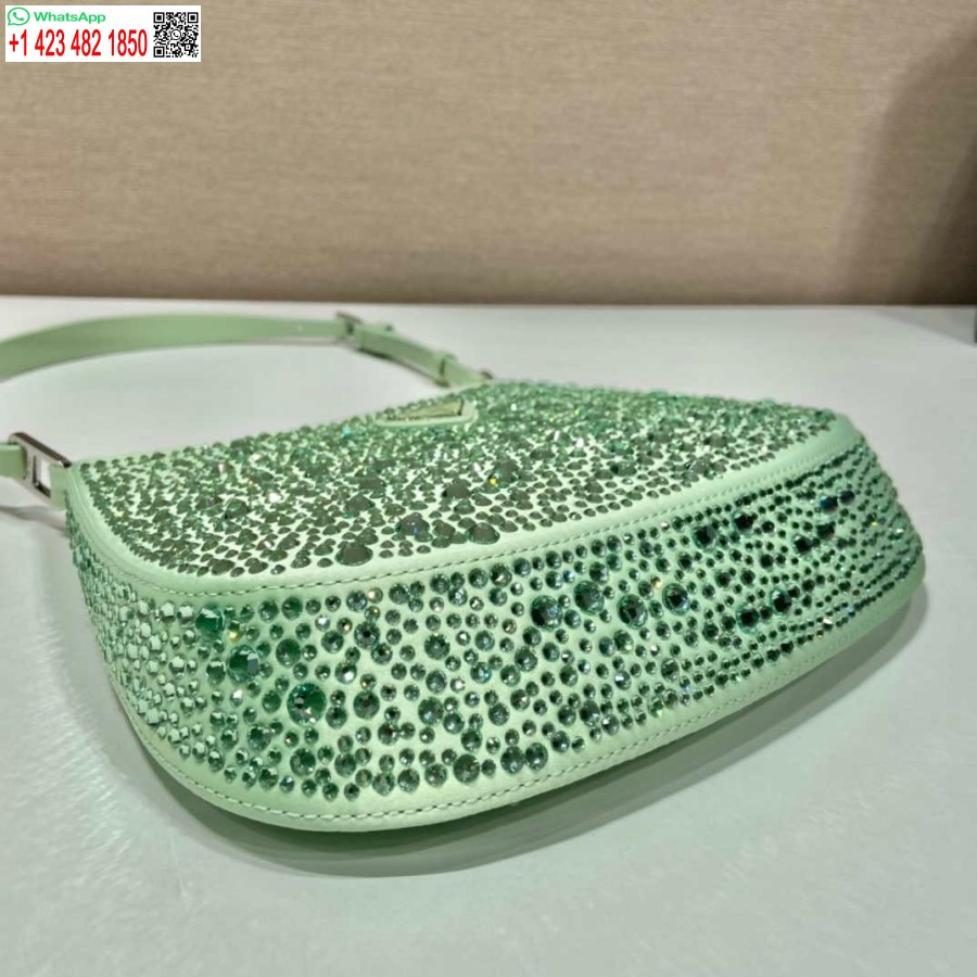 Replika Prada 1bc169 Prada Cleo Satin Maišelis Su žalios Spalvos Aplikacijomis