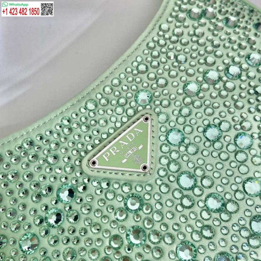 Replika Prada 1bc169 Prada Cleo Satin Maišelis Su žalios Spalvos Aplikacijomis